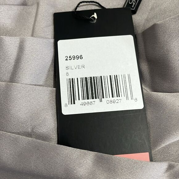 La Femme 25996 Pleated‎ Satin Evening Gown Silver Size 8 NWT $498 - Picture 3 of 6